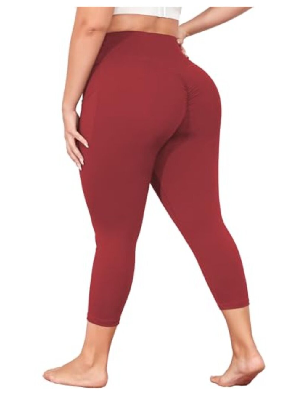 Plus Size Capri Yoga Pants High Waist Tummy Control Butt Lift Pocket Leggings